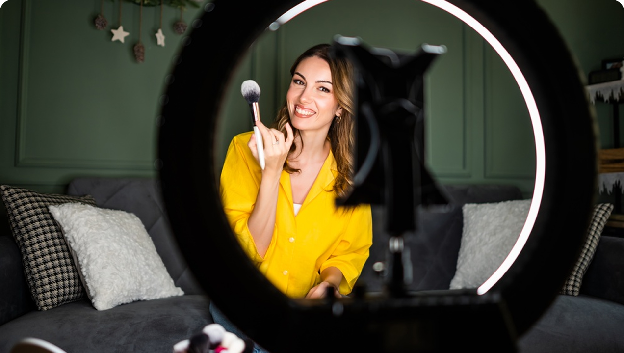 Beauty creator filming content through a ring light, featured by CP&KRELL